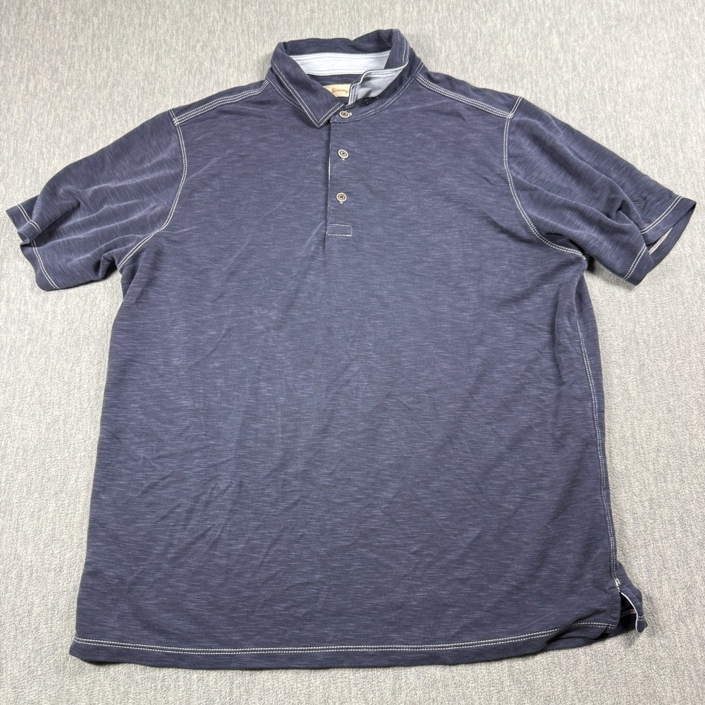 Tommy‎ Bahama Polo Shirt Mens Large Blue Short Sleeve Modal Blend Casual Top